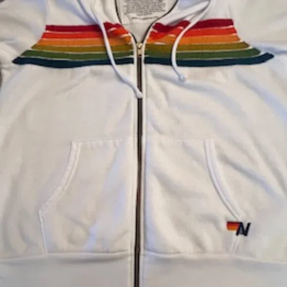 Aviator Nation White Hoodie with Blue and Orange Stripes - Picture 4 of 10